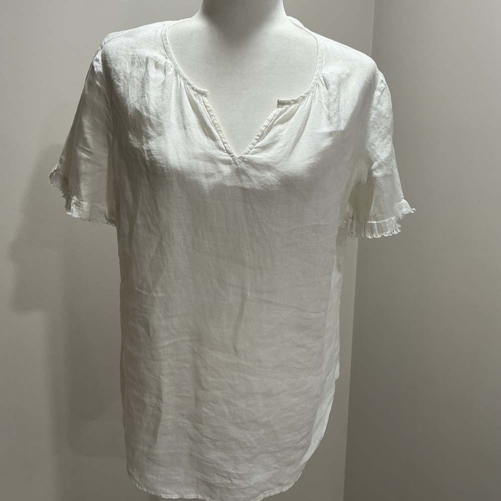 Talbots white linen Ruffle Sleeve Top in size medium